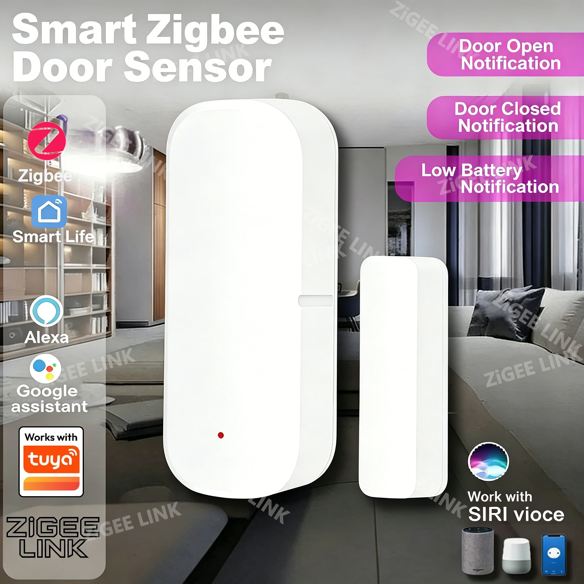 

Zigbee Door Window Sensor Smart Home Security Wireless Anti-theft Window Entry Burglar Magnet Sensor Compatible With TUYA