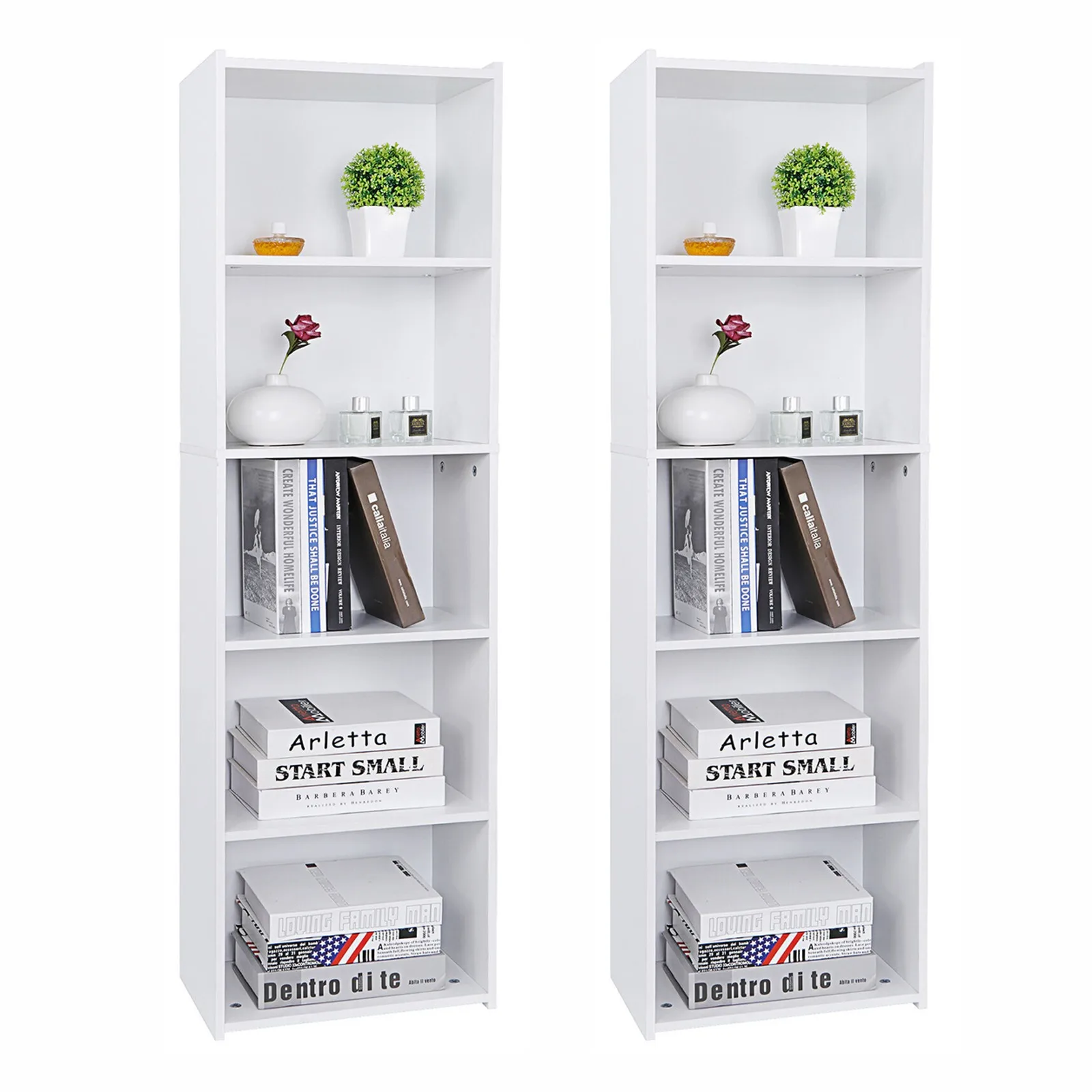 

US 2PCS 5-Tier Bookcase Reversible Open Shelf Bookcase Bookshelf Storage Display