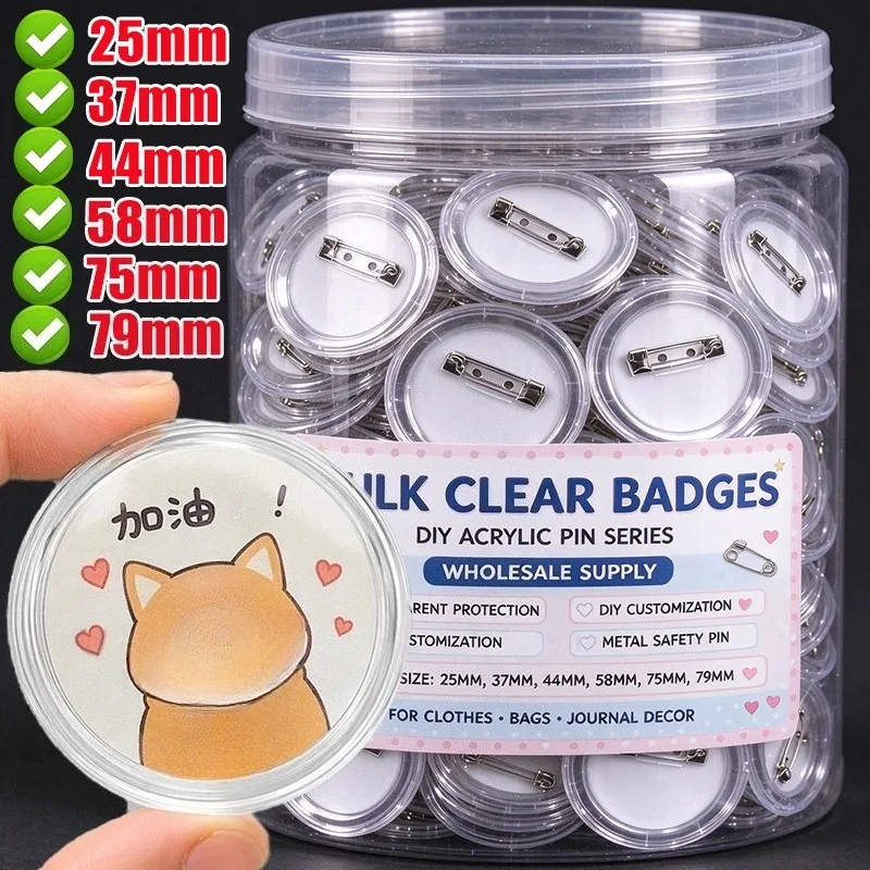 Clear Acrylic Round Badge Making Kit DIY Pin Button Supplies for Custom Brooches Name Tags Cosplay Event Party Craft Materials