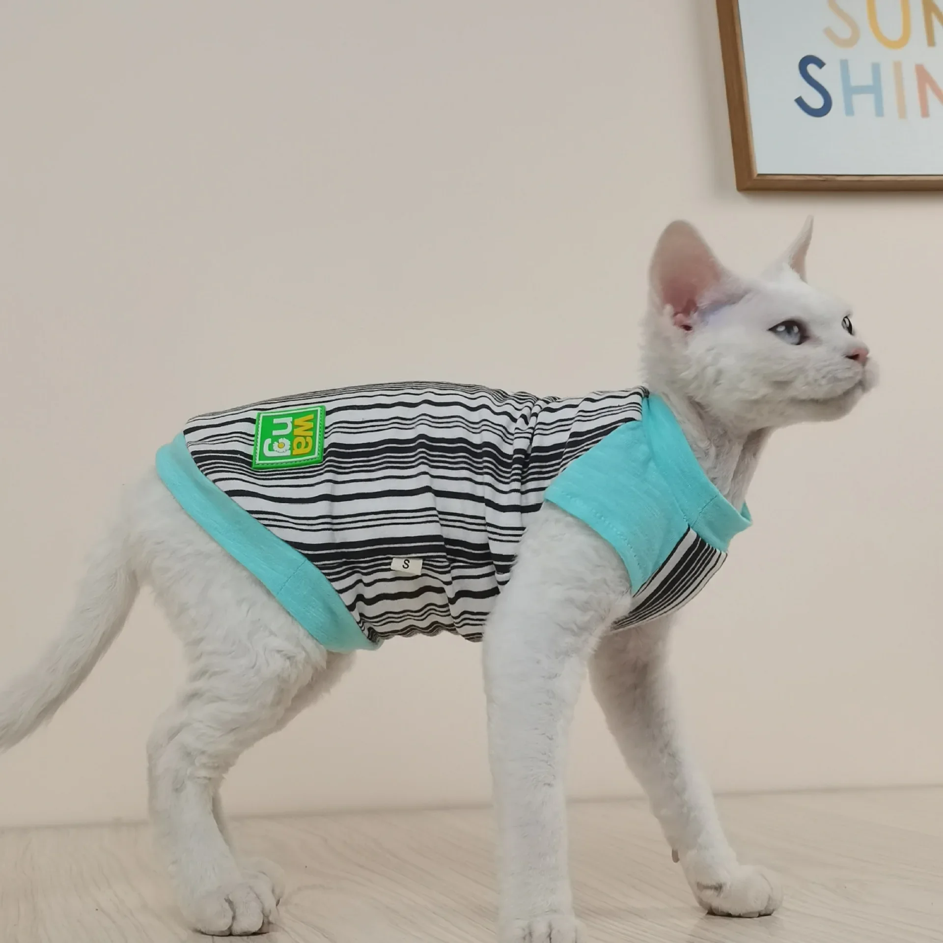 

Summer Thin Short-sleeved Vest T-shirt Cotton Skin-friendly Small Fresh Sphinx Hairless Cat German Clothes