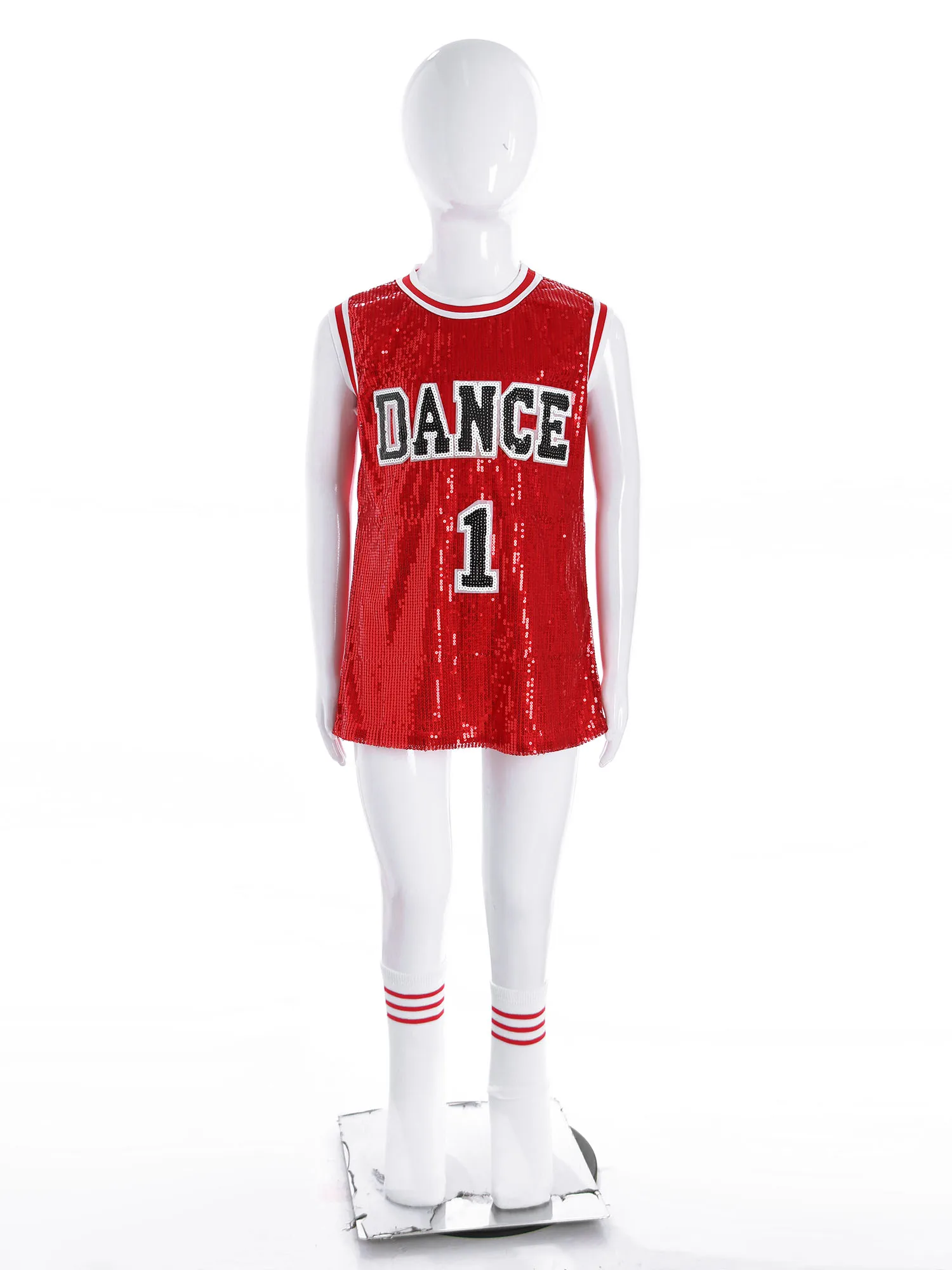 

Kids Girls Sparkly Sequins Cheerleading Dresses with Socks Dancewear Set for Hip-Hop Jazz Modern Dance Stage Performance