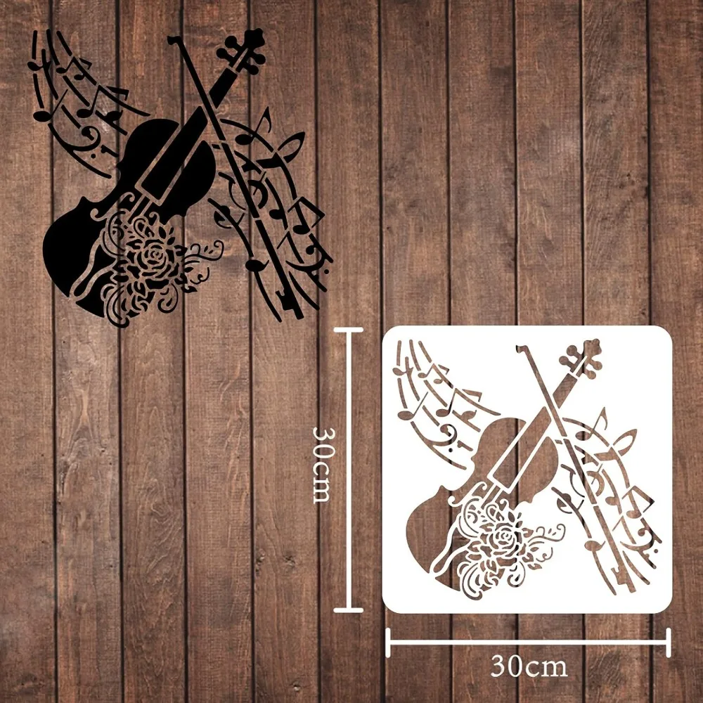 Music Stencils Template 11.8x11.8 inch Plastic Musical Note Drawing Painting Stencils Square Reusable Violin for Painting