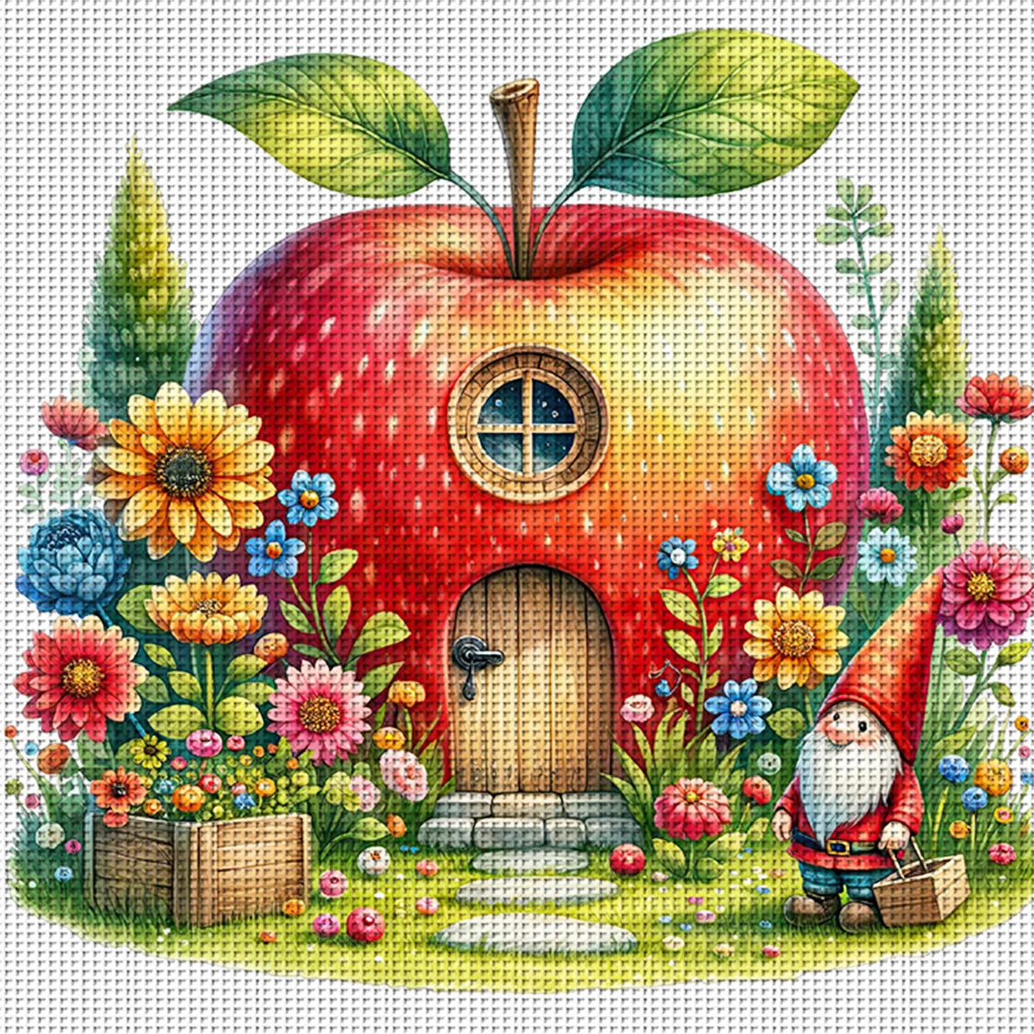 

Набор для вышивания крестиком «Фантазийный яблочный домик», 11CT, для декора стен, подарок, ручная работа, без рамки, полуфабрикат, 46×46 см