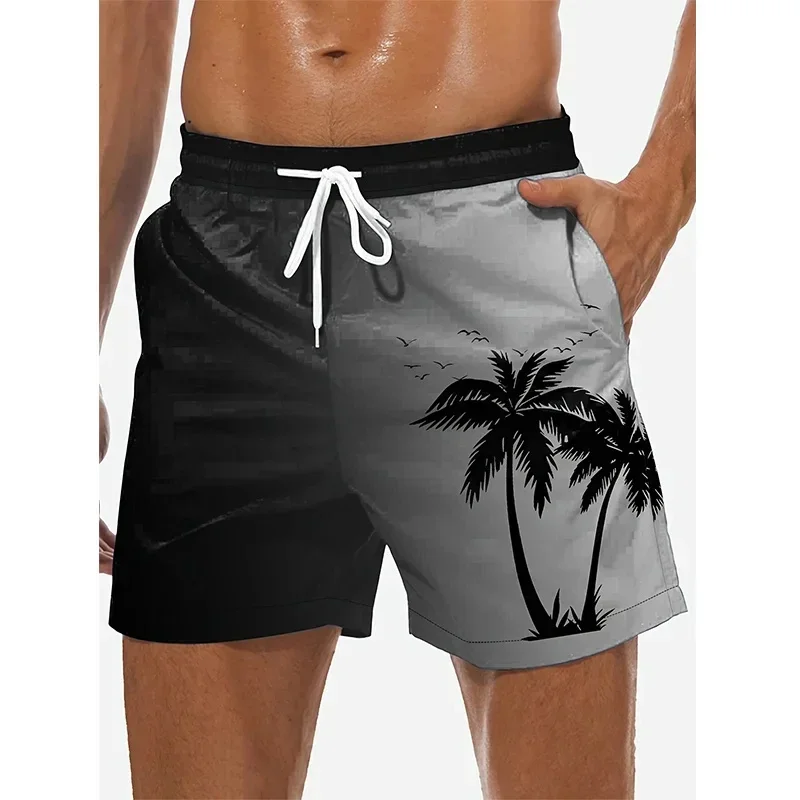 Men\'s Board Shorts Hawaiian Vacation Beach Shorts Summer New Beach Shorts Harajuku Palm Tree 3D Printed Pattern Swimming Shorts