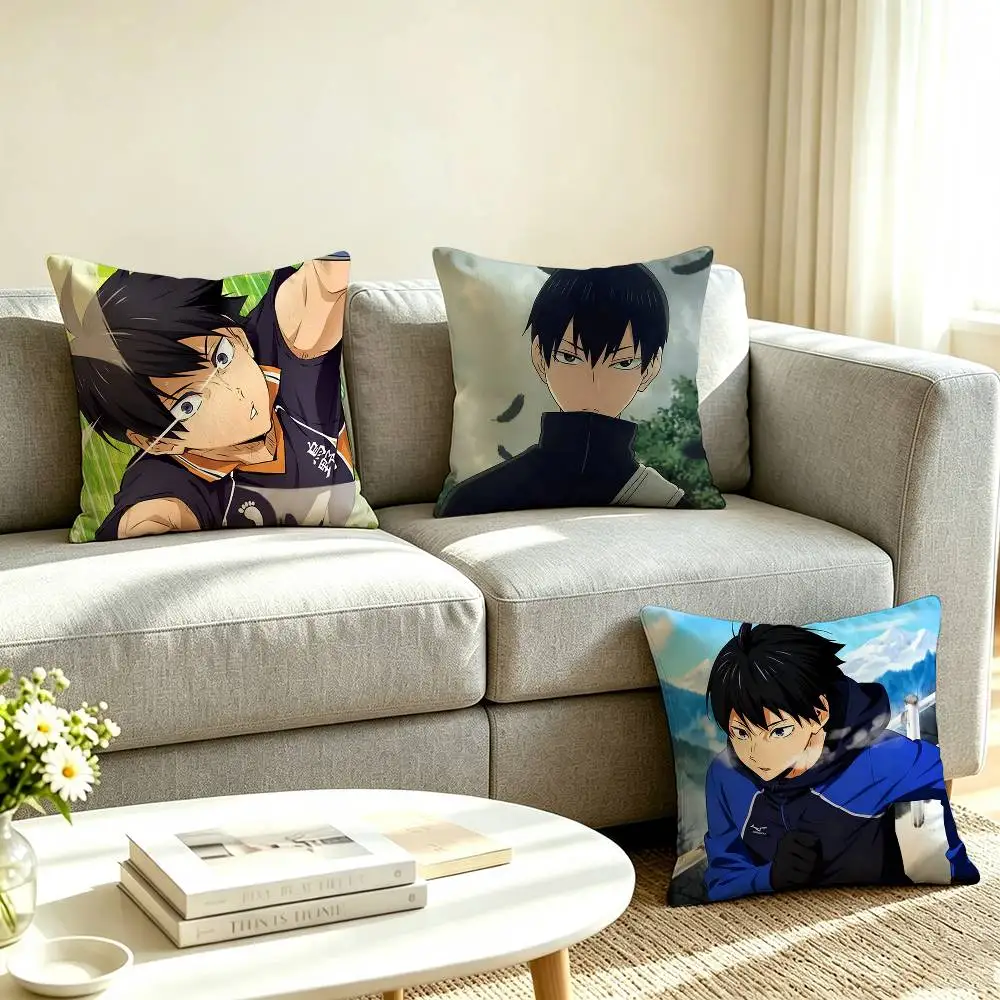 H-Haikyuu Kageyama Tobio Anime  Square Double-Sided printed Pillow Case Bedroom Bedside Pillow Sofa Cushion Cover