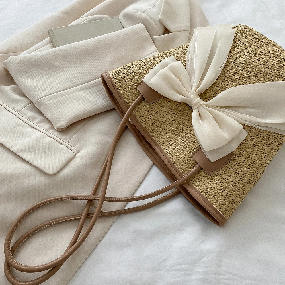 

Женская тканая дорожная сумка, большая вместительная простая сумка на плечо, соломенная пляжная сумка с застежкой, женская летняя повседневная сумка