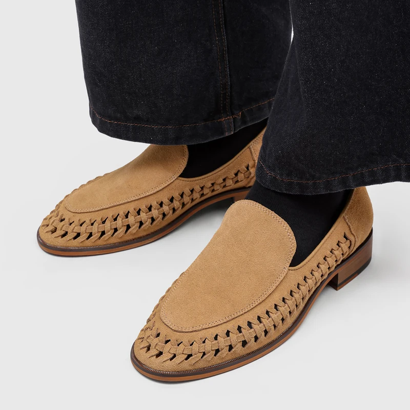 Summer New Men Hollowed Out Loafers with Frosted Suede Leather Breathable  Comfortable Simple Work Daily Commuting Shoes