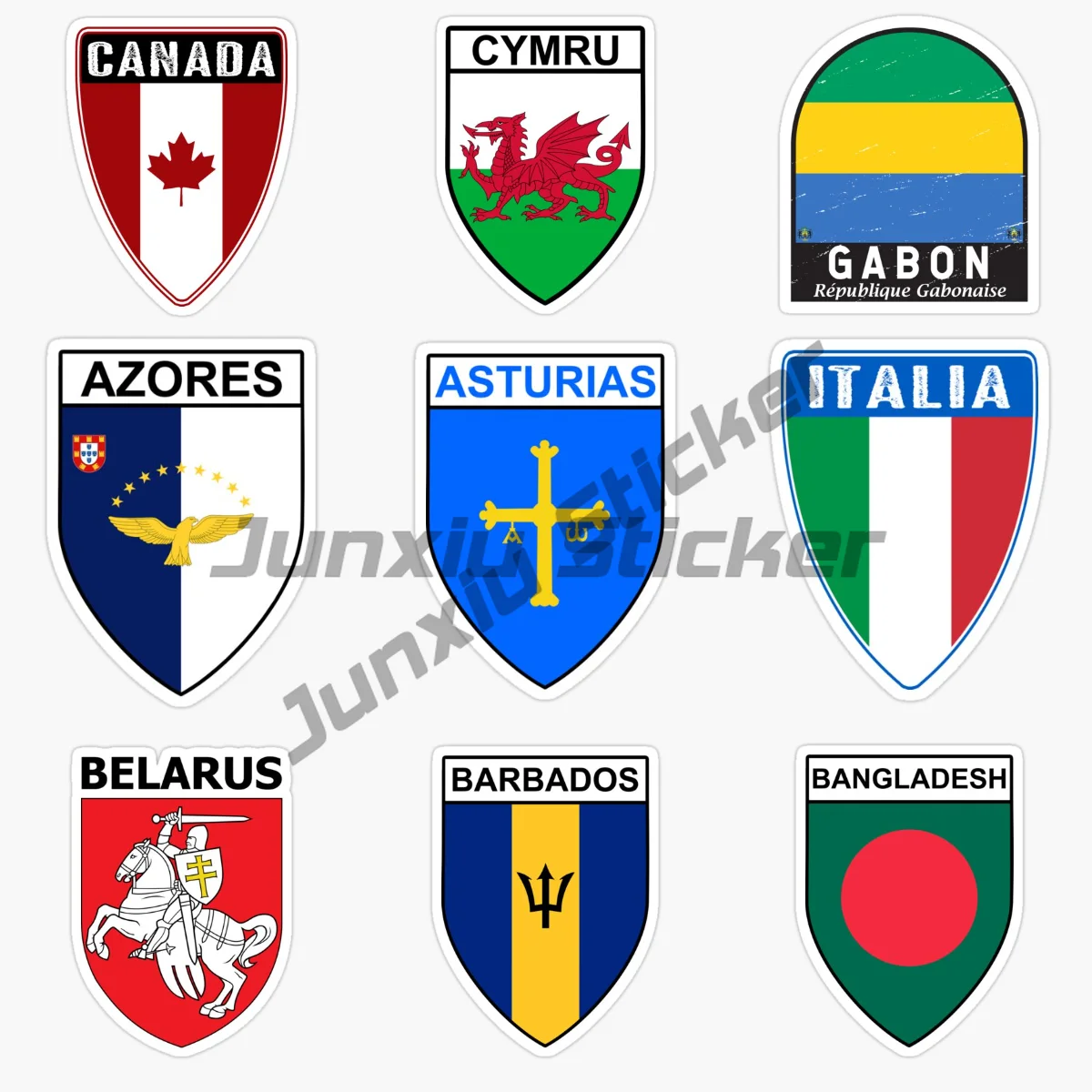 

ASTURIAS AZORES BANGLADESH BARBADOS BELARUS CANADA CYMRU GABON ITALIA Shield Flag Car Stickers Vinyl Self Adhesive Waterproof