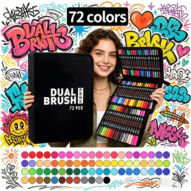 

Набор маркеров с двумя наконечниками, 72 цвета, акварельные ручки-линеры для рисования и домашнего творчества