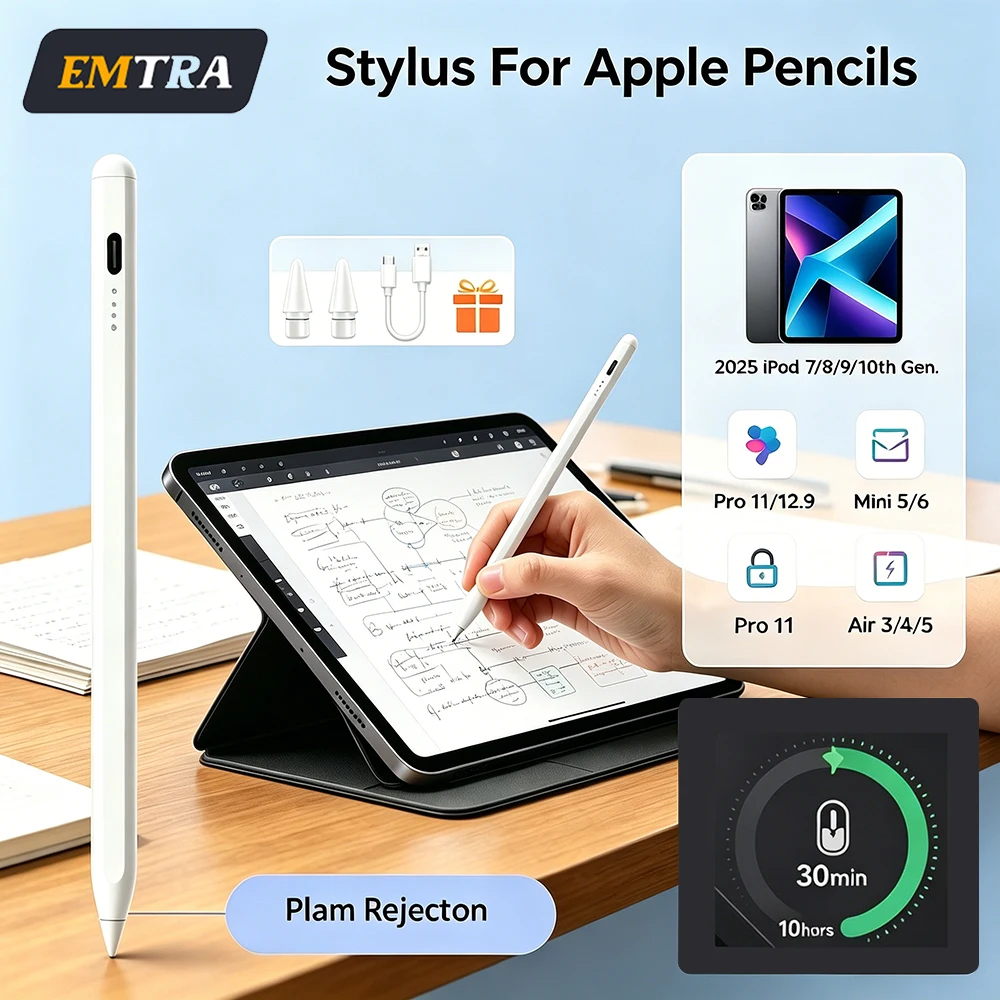 

For iPad Pencil 2025 Stylus Pen for Air Pro M3 with Palm Rejection and Fast Charging for iPad 11 A16 7/8/9/10/11th mini 5 6 7
