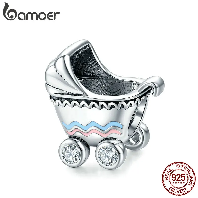

bamoer Authentic 925 Sterling Silver Life Baby Carriage Metal Beads Charm for Bracelet Baby Birthday Gift Anti-allergy SCC1539