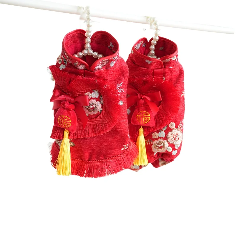 LOLLYPOP Pet Cat Winter Clothes Big Red Tassel Tang Coat for Dogs Bichon Schnauzer Small and Medium Dog Clothing Wholesale