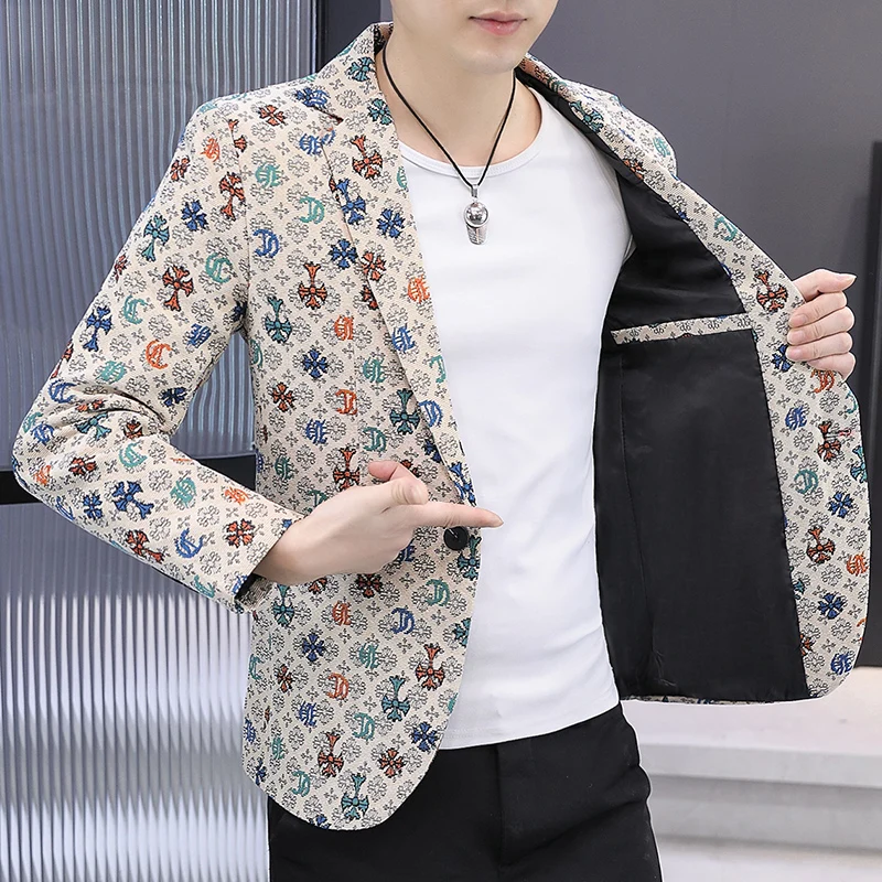 

Blazer New Men's Fashionable Casual Business Gentleman Outdoor Trendy Print Banquet Versatile and Slimming Korean Version Blazer