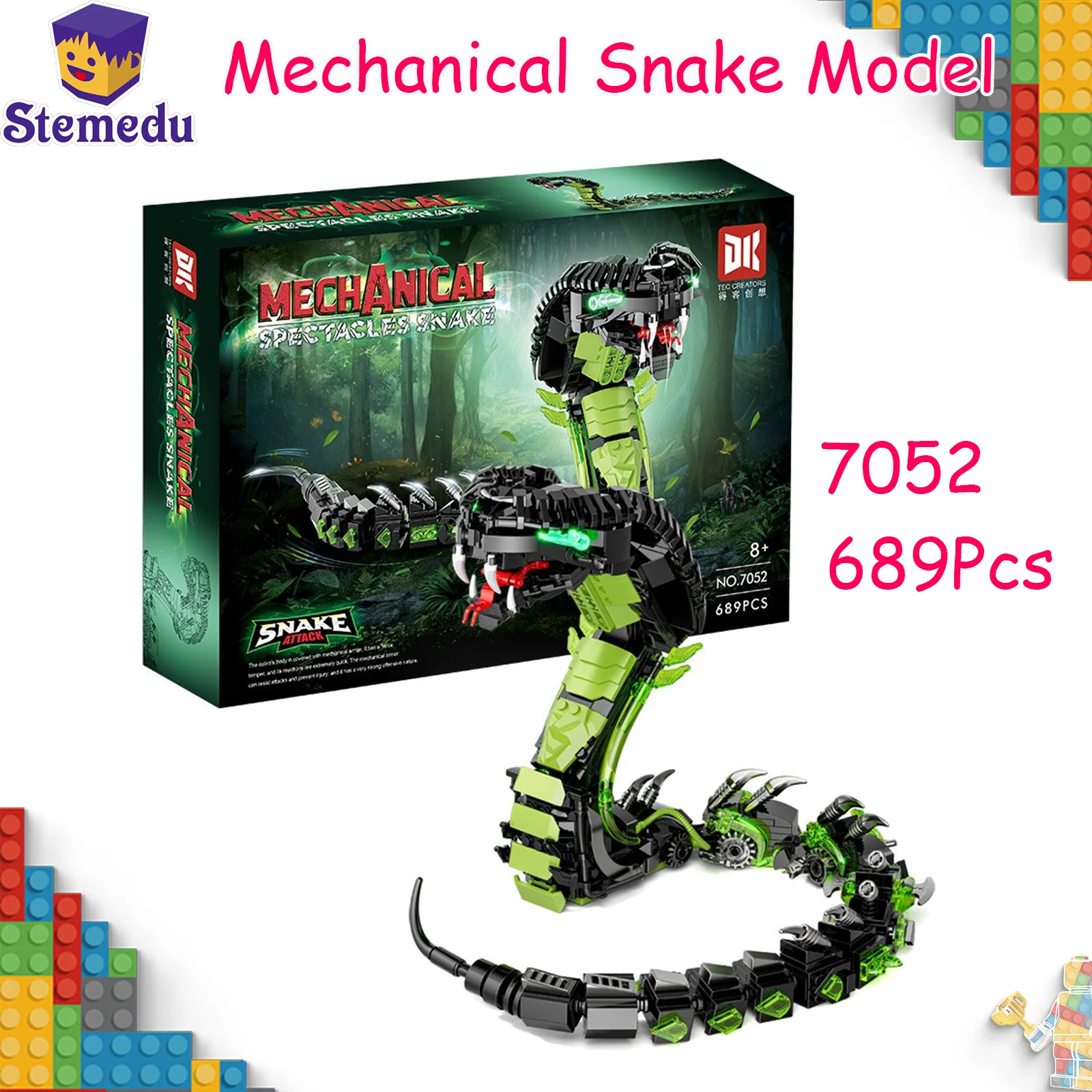 

MOC 7052 Механические наборы моделей змеи, 689 шт., STEM, технологические кобры, животные, строительные блоки, кирпичи, игрушки для детей, детские игрушки