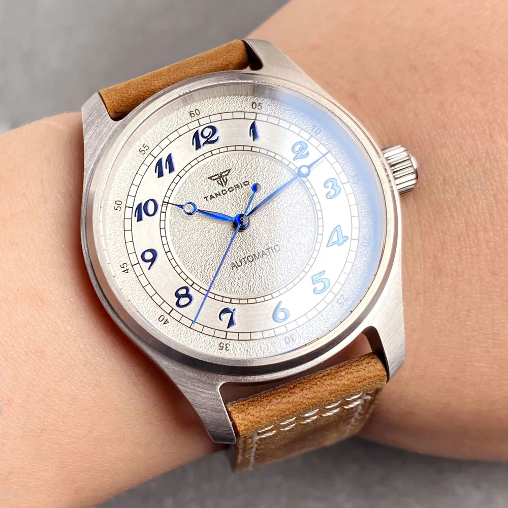 Reloj de pulsera piloto Vintage de 39MM, esfera blanca, manecillas azules de póker NH35AA PT5000, reloj mecánico de buceo para hombre, reloj deportivo de 20bar