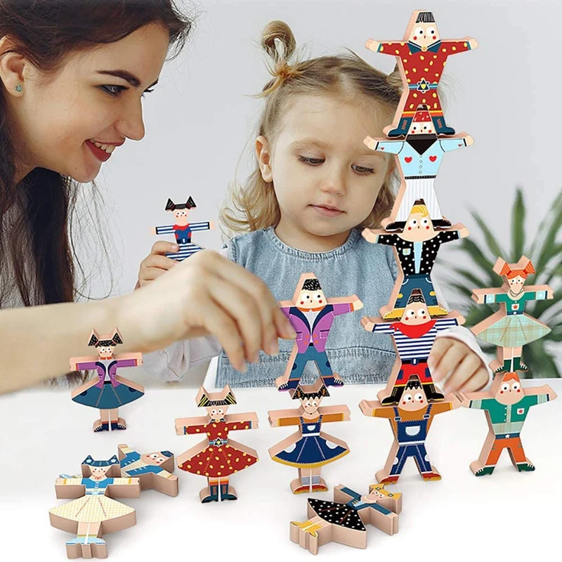 Juguetes apilables de madera para niños, juego de construcción, bloques de apilamiento de equilibrio, fiesta de baile, los mejores regalos para vacaciones