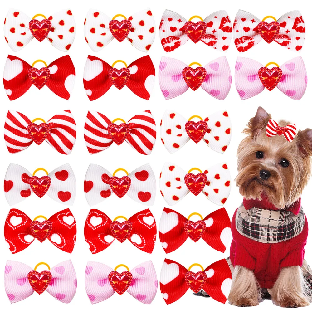 Valentine's Day dog bowknots 10/20/30PC puppy bows with rubber bands dog bows handmade supplies pet grooming accessories for dog