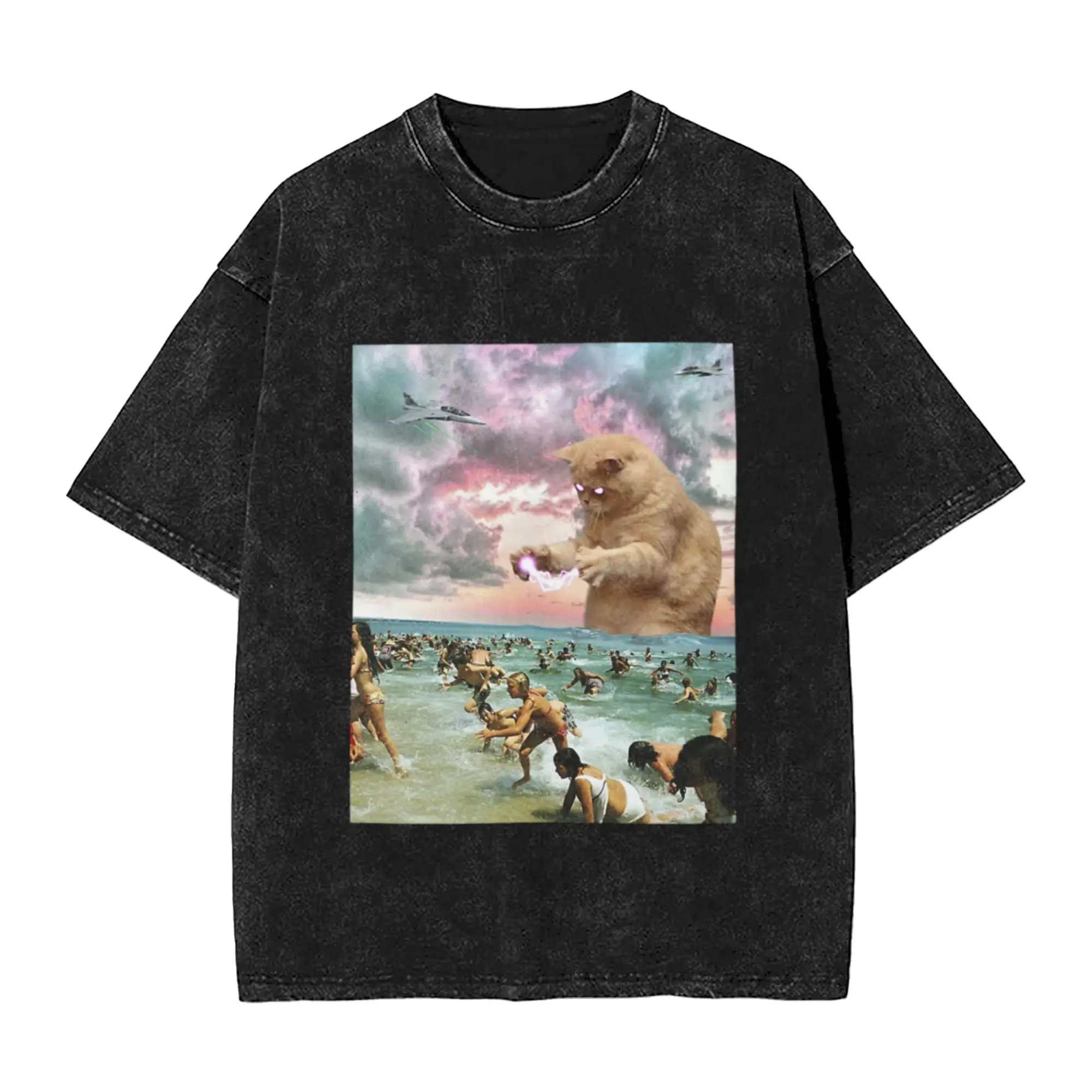 HQ Lightning Cat Angry Meme Classic Stylish A T-Shirt Oversized Short Sleeve Men's Women's Cotton Tees Tops