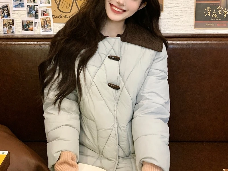 الخريف والشتاء أزياء القرن زر أسفل القطن المرأة قصيرة محبوك طوق سستة #2