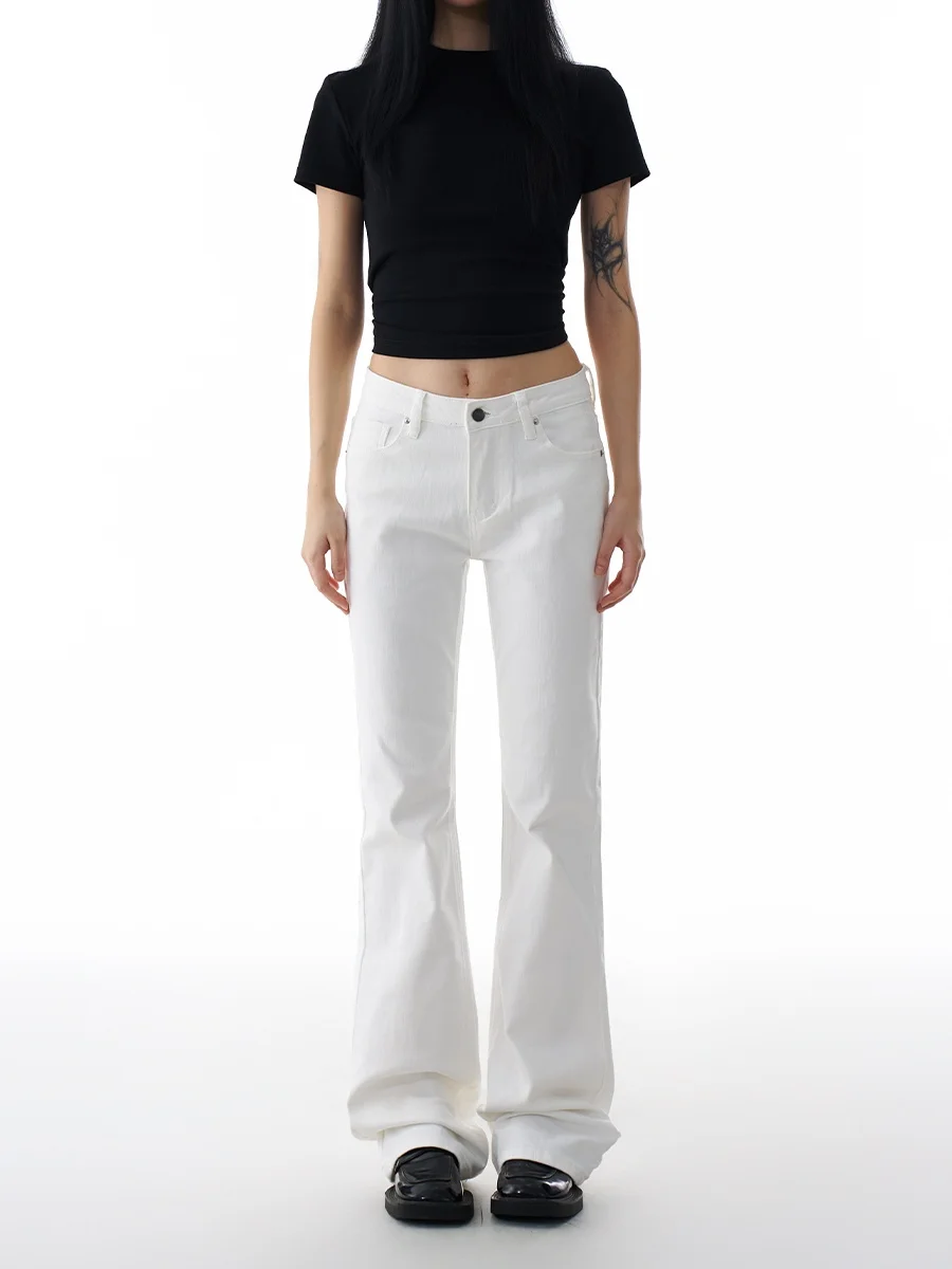 

Американские джинсы-колокольчики с низкой талией, женские эластичные утягивающие белые джинсовые брюки, повседневные хлопковые эластичные осенние новые поступления