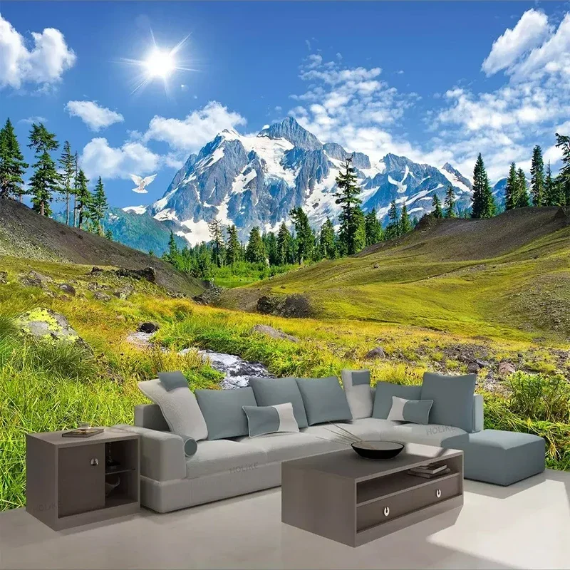 Papel de parede com estampa de neve e montanha, mural personalizado em 3d, paisagens naturais, sala de estar, sofá, quarto, plano de fundo de tv, decoração para casa