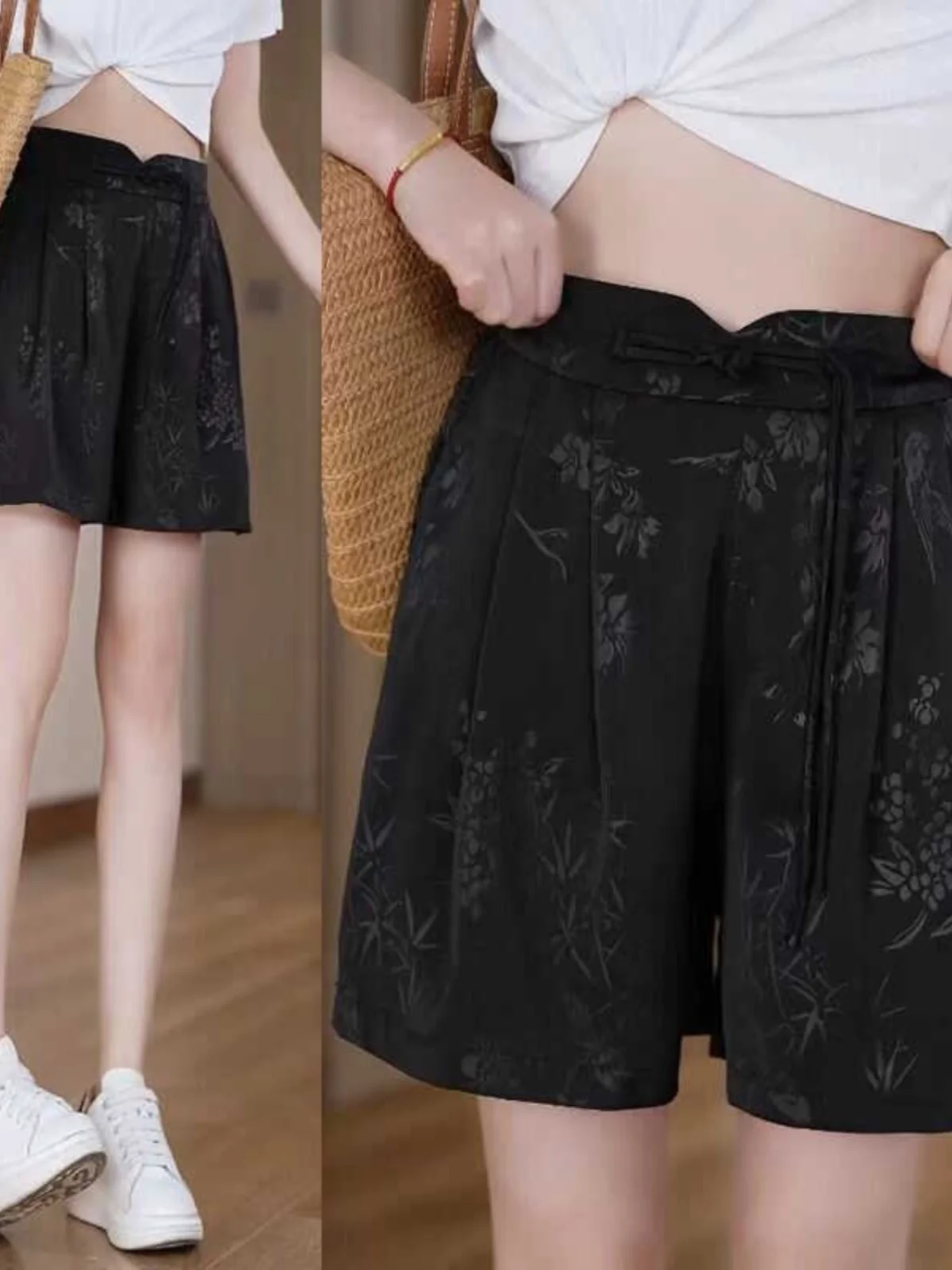 

Новые брюки в китайском стиле с высокой талией и широкими штанинами, тонкие, модные, повседневные, летние, в национальном стиле, свободного кроя, для ношения поверх одежды