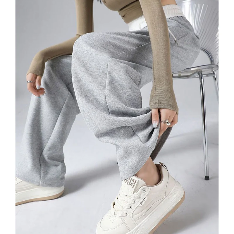 2025 Mädchen Lose Fit Breite Bein Jogginghose Weibliche Hohe Taille Casual Täglichen Hosen Frauen Klassische Mode Kordelzug Hosen