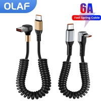 90° Elbow Car Spring Fast Charging Cable 6A USB A Type C Cable for iPhone 14 Xiaomi Samsung Type C to Type C Cable for iPhone 15