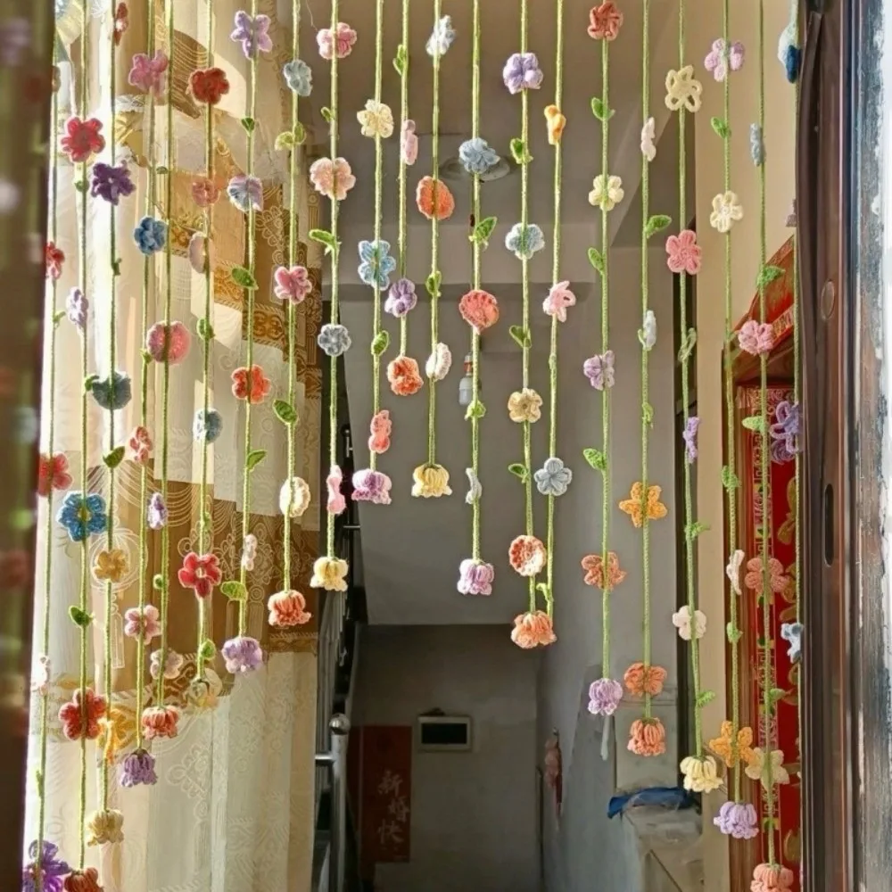 9pcs DIY Floral Door Curtain Colorful Flowers Hanging Artificial Flower Curtain Room Decorative Curtain Bedroom Decoration