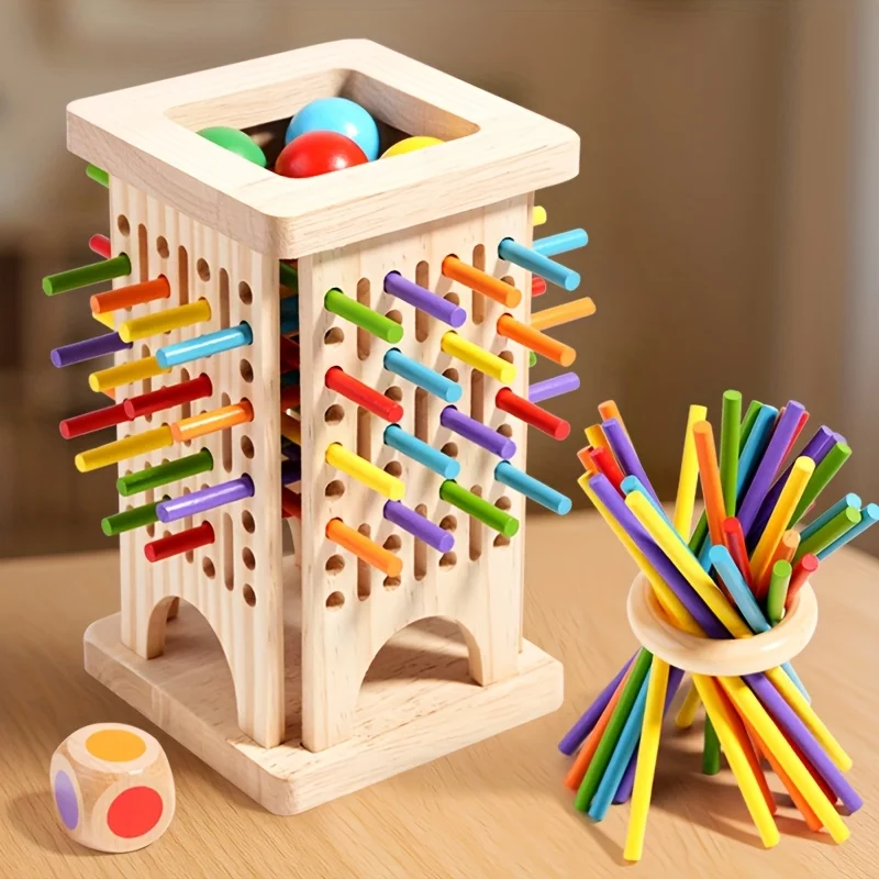 Juego de mesa de madera Montessori, palos coloridos, juego de dados, juguetes de aprendizaje de matemáticas, juguete para contar habilidades motoras finas para niños, viajes familiares