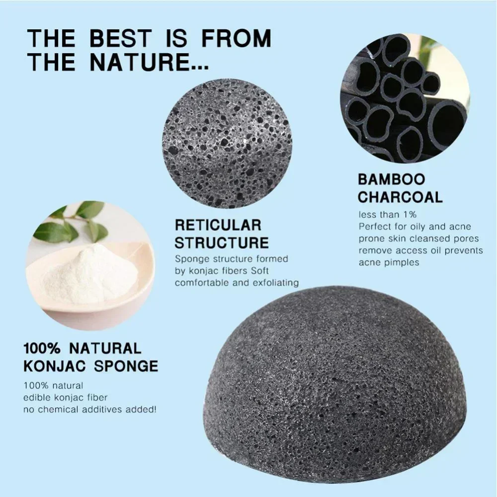 Natural Konjac esponja de limpeza para cuidados faciais, Konnyaku Facial Puff, Puff cosmético, ferramenta de maquiagem para mulheres, lavagem