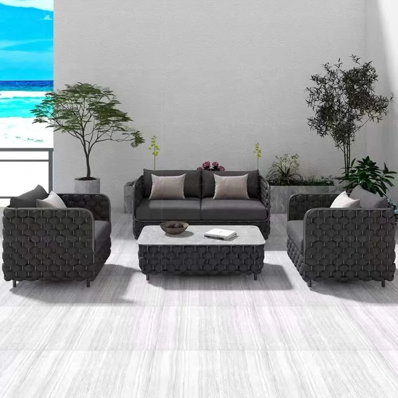 

Top Quality Aluminum Frame Wood Finished Table And Chairs Sets Garden Sofas Set Rattan Aluminium Outdoor Furniture