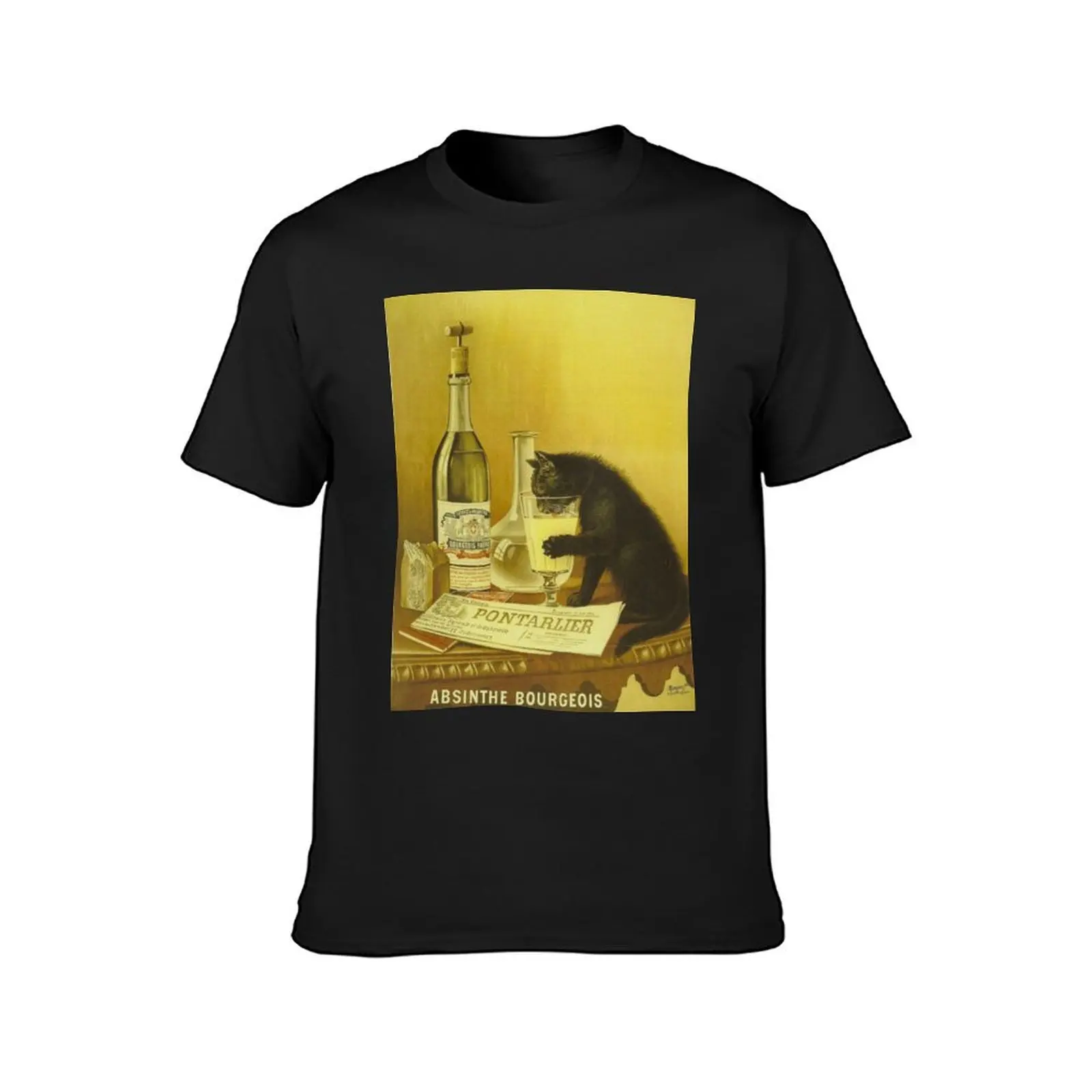 Vintage Retro French Poster Absinthe Bourgeois Black Cat T-Shirt cute clothes tops for a boy mens graphic t-shirts anime