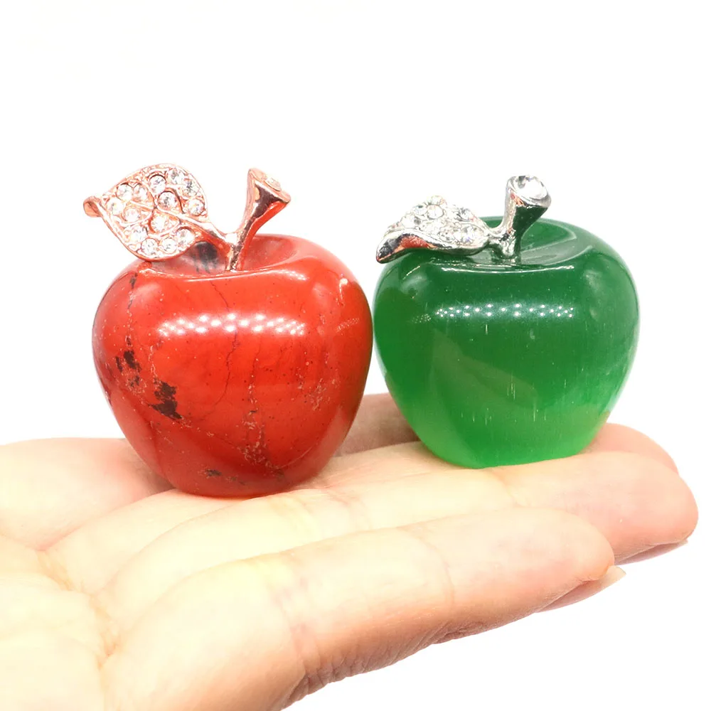 Natural Stones Apple Statue Healing Crystal Reiki Gemstone Fruits Figurine Energy Mineral Crafts Home Decoration Christmas Gifts