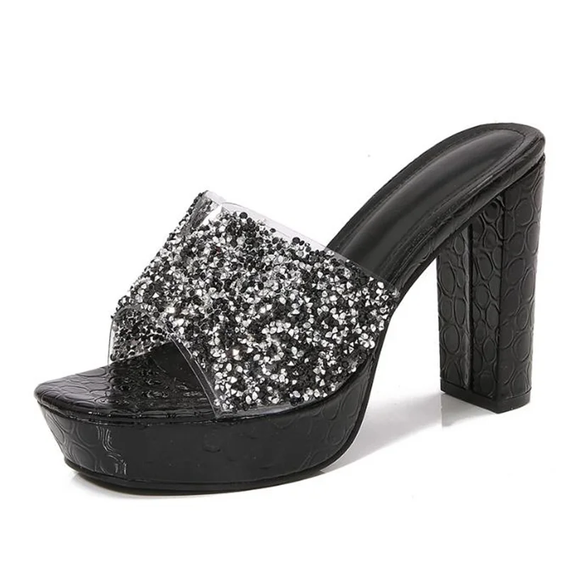 

Летние босоножки на высоком каблуке 2025, женские богемные тапочки на шпильке со стразами и драгоценными камнями, роскошная обувь для вечеринок