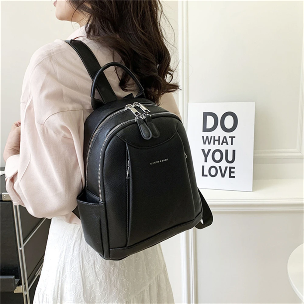 Solid Color Small Women\'s Backpack Luxury Designer High Quality Leather Ladies Travel Bag Multifunctional Ladies Shoulder Bags