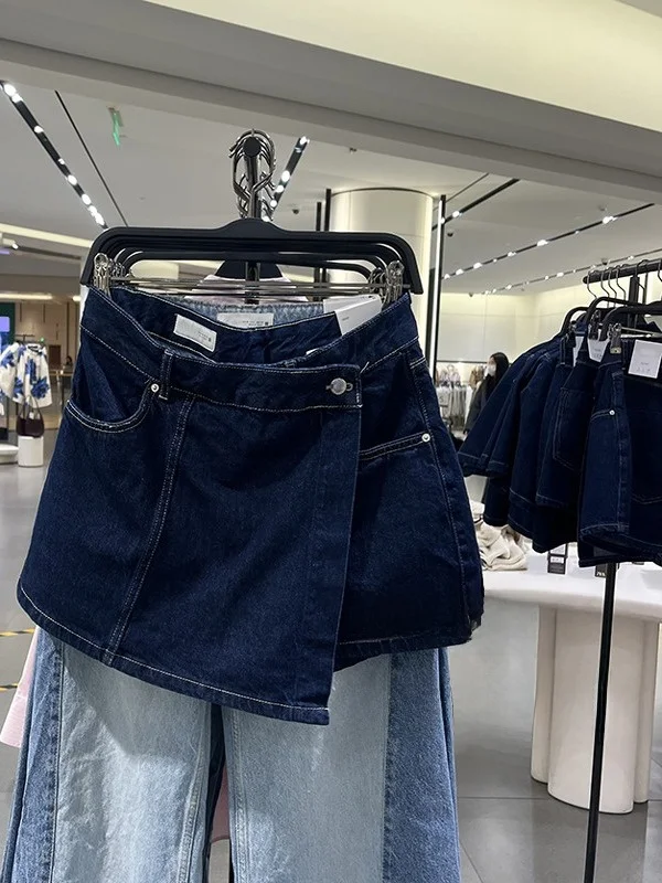 

Spring Summer New Faion Women's High Waist A-Line Skirt Double Breasted Versatile Denim Skirt High Waist ort Skirt