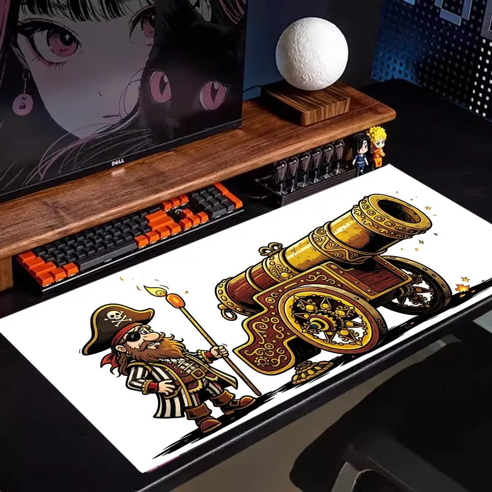 Esports Mouse Pad Pirate Wizard Golden Cannon Gaming Desk Mat Natural Rubber Non‑Slip Large Size For Laptop Desktop Gaming