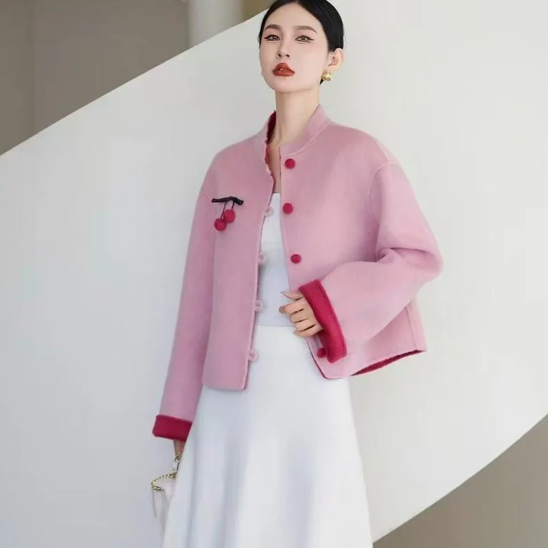 

Осенне-зимнее уличное маленькое ароматное двустороннее шерстяное пальто, женское модное темпераментное шерстяное пальто