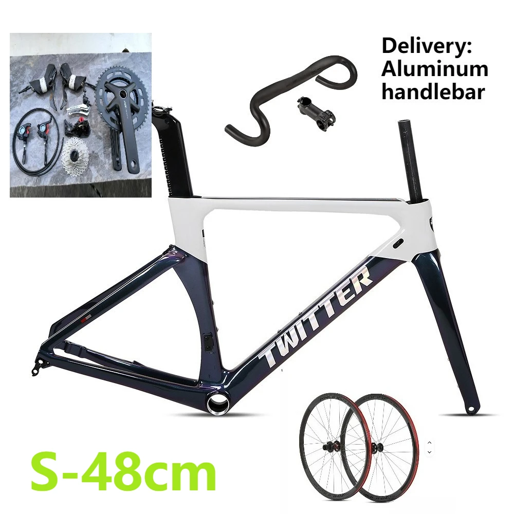 

TWITTER T800 Карбоновая рама шоссейного велосипеда, дисковый тормоз + колеса из алюминиевого сплава + алюминиевый руль + переменная скорость, 2 варианта 11 комплектов