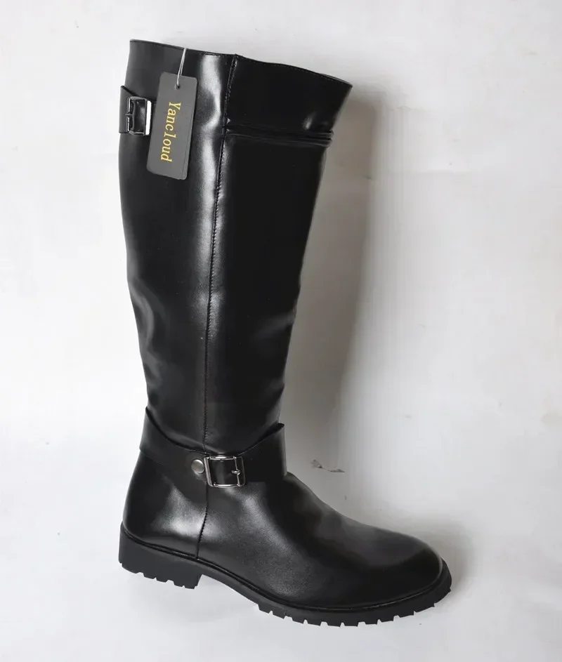 Plus Size 37-46 Top Quality Punk Style Gothic Knee High Motorcycle Boots Men Winter 2025 Soft Leather Long Boots for Man