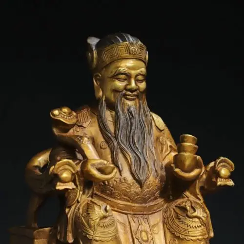 11.4" Old Tibetan Buddhism Temple Bronze 24k gilt  Local God of the Land statue