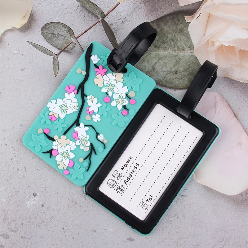 PVC Soft Glue Flowers bagaglio Tag Card Cover nome etichette valigia ID indirizzo titolare carta d'imbarco borsa ciondolo accessori da viaggio