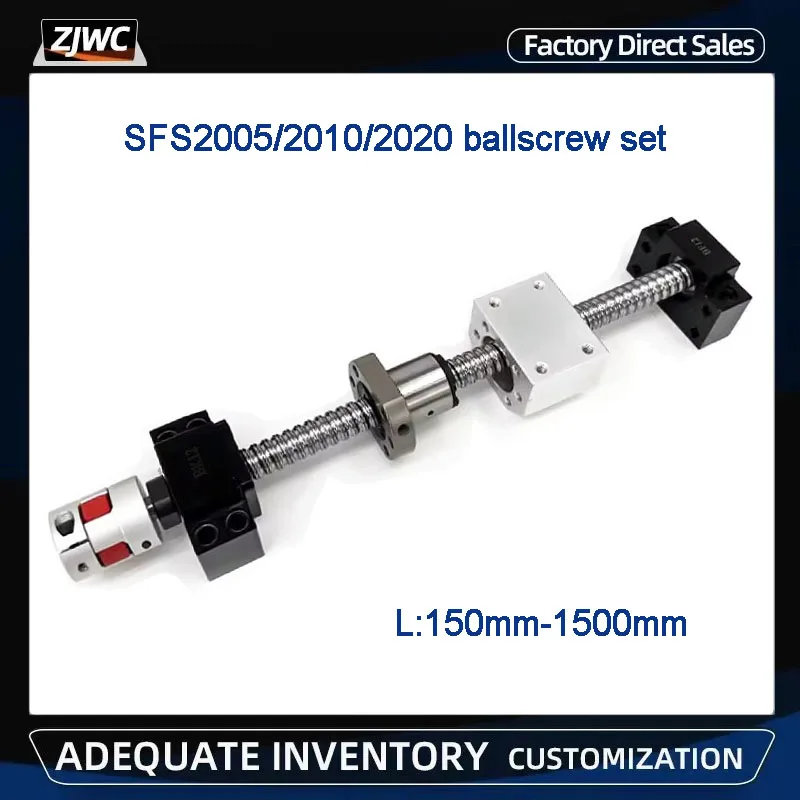 SFS2005 SFS2010 SFS2020 Ball Screw L 150mm-1500mm+Nut Holder Plus BK15BF15 End Support And Coupling Ballscrew Set for CNC Parts