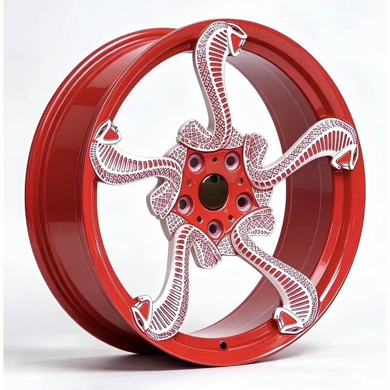 Custom 18 19 20 22 Inch Forged Wheels 5x112 5x120 5 Lug Cobra Snake Design Red Directional Alloy Rim for Muscle Sports Show