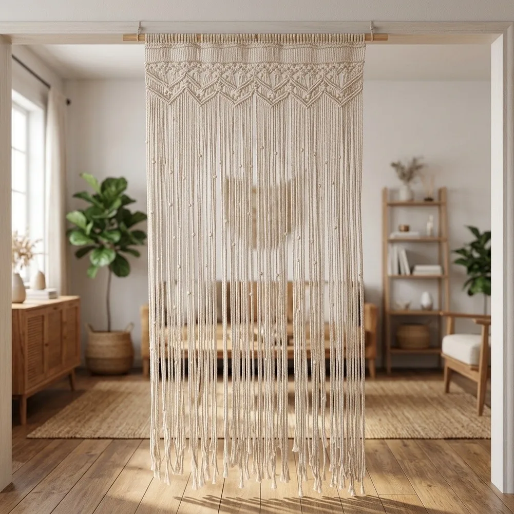 HanFor Dwoven for beige Cotton For Door Curtain 95 cm x 180 cm for NorFor Dic Home For Decor Living Room BeFor Droom Partition
