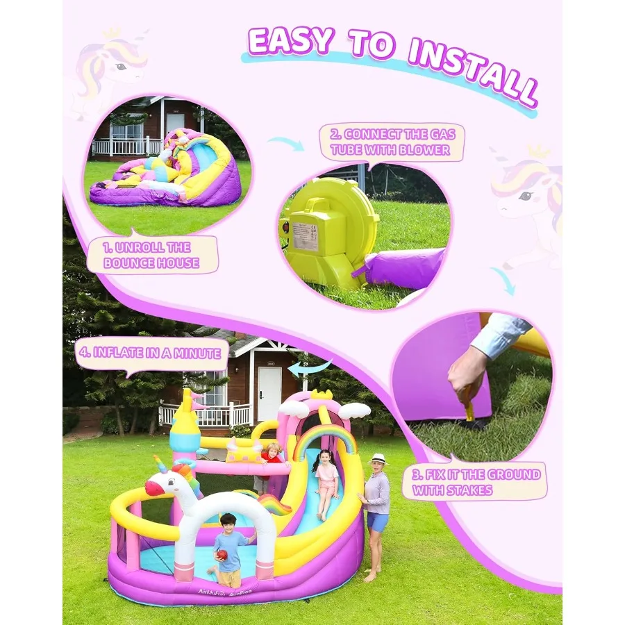 AirMyFun قابل للنفخ ترتد منزل واسع الشريحة داخلي ترتد البيت للفناء الخلفي الكبير مع 450 منفاخ وسادة هوائية الكرة حفرة التسلق #6