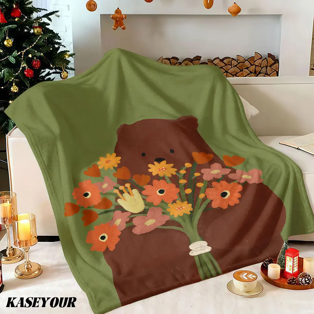 Teddy Blooms Winter Summer Flannel Blanket Throw Fleece Soft Fuzzy Plush Cozy Fleece Blankets for Sofa Ideal Gifts