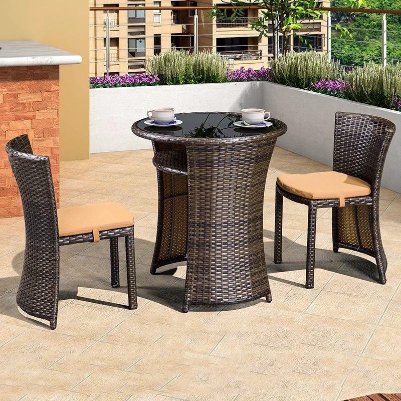 

Rattan Chair Balcony Outdoor Garden Furniture Suit Pastoral Style Leisure Tables Chairs Three-piece Creative Rattan Furniture