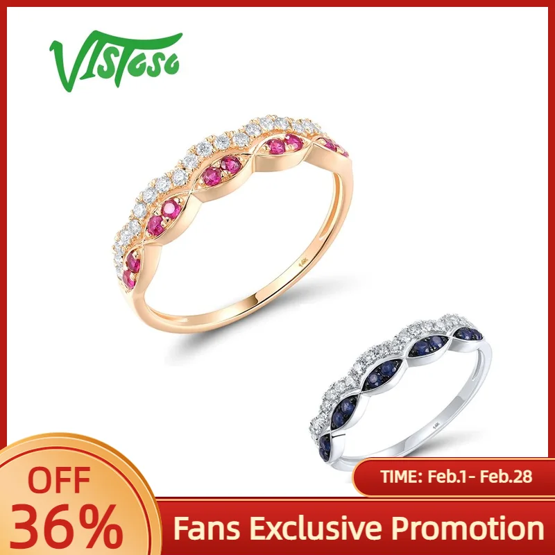 

VISTOSO Real 14K 585 Rose White Gold Ring For Women Sparkling Diamonds Emerald Blue Sapphire Trendy Wedding Gifts Fine Jewelry